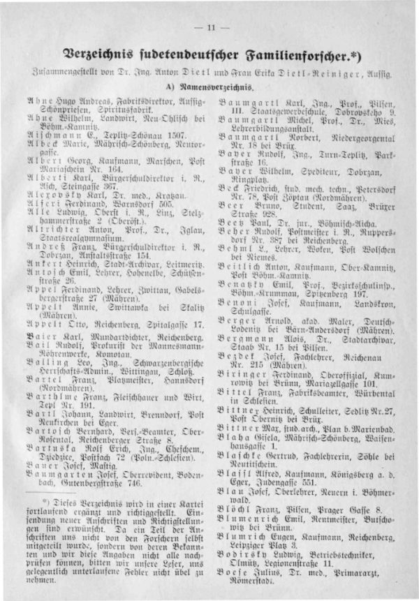 Verzeichnis sudetendeutscher Familienforscher -  1