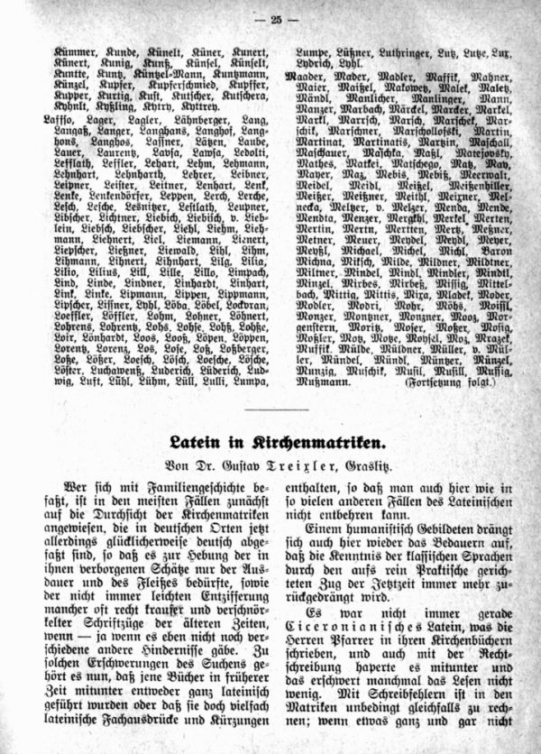 Latein in Kirchenmatriken -  1
