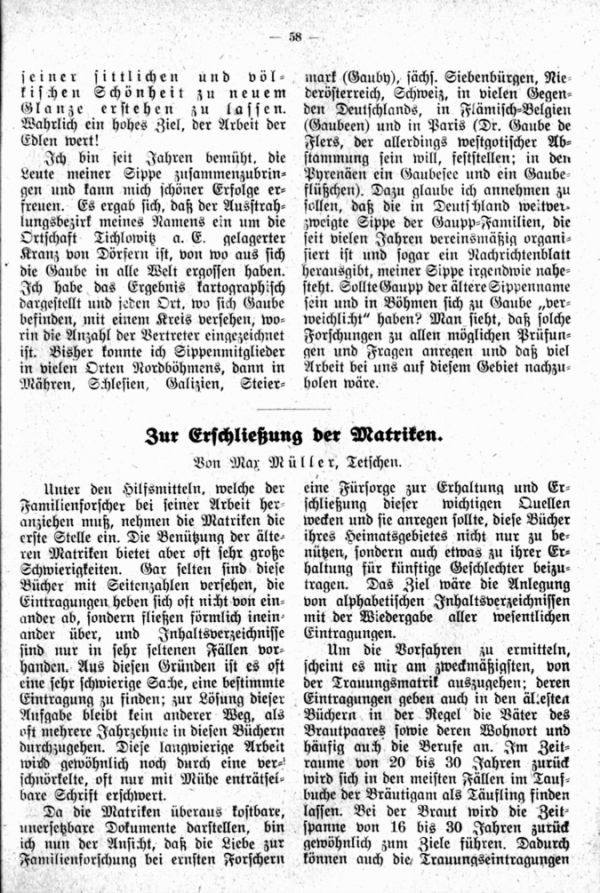 Zur Erschließung der Matriken - 1