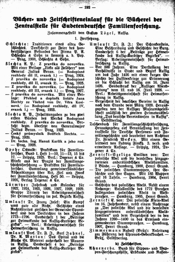 Bücher- und Zeitschrifteneinlauf für die Bücherei der Zentralstelle für Sudetendeutsche Familienforschung - 1