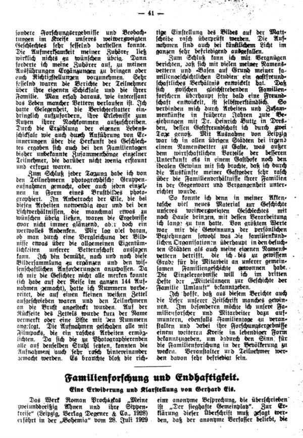 Familienforschung und Endhaftigkeit. Eine Erwiderung und Klarstellung - 1