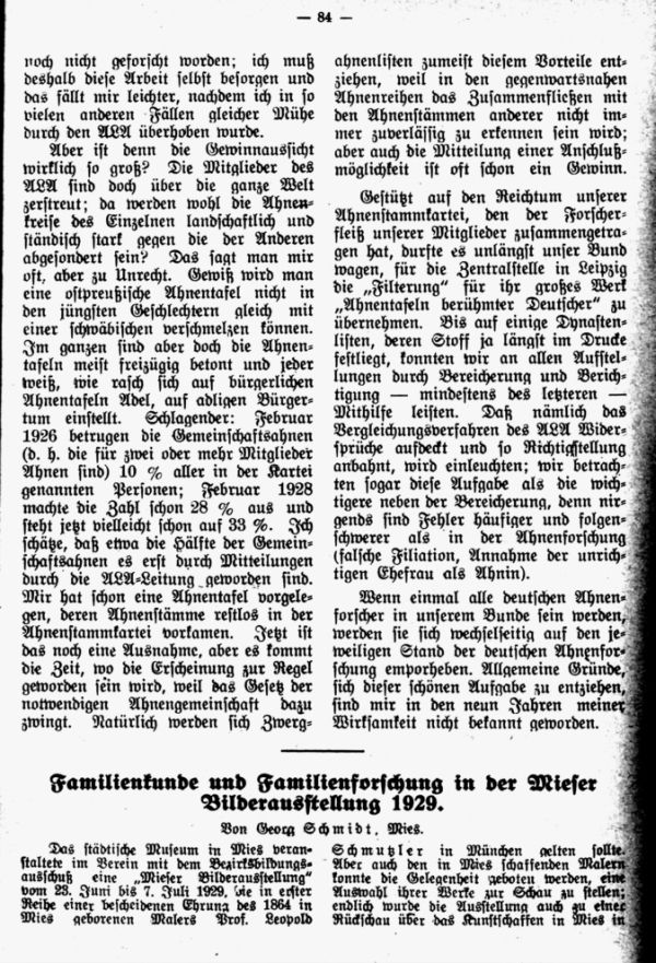 Familienkunde und Familienforschung in der Mieser Bilderausstellung 1929 - 1
