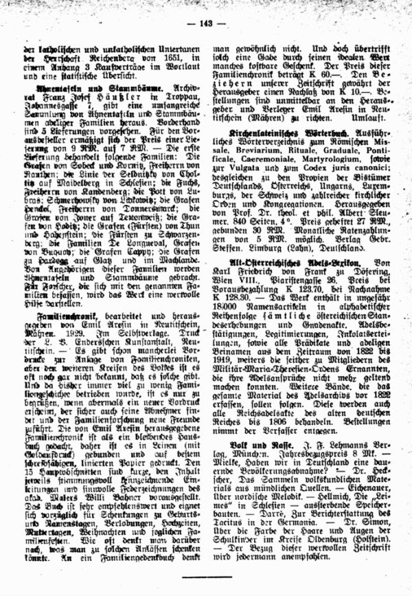 Familienchronik - Ahnentafeln und Stammbäume - Kirchenlateinisches Wörterbuch  - Alt-Österreichisches Adels-Lexikon 