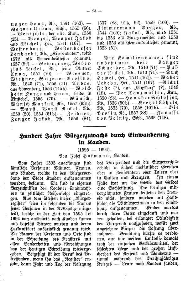 Hundert Jahre Bürgerzuwachs durch Einwanderung in Kaaden (1595-1694) - 1