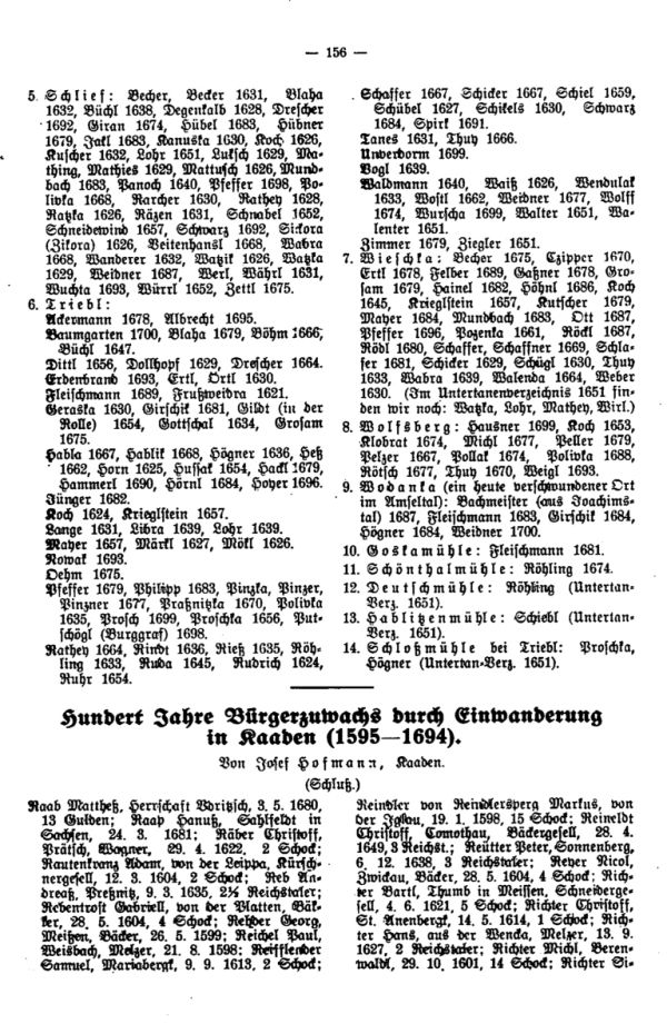 Hundert Jahre Bürgerzuwachs durch Einwanderung in Kaaden (1595-1694) - 1