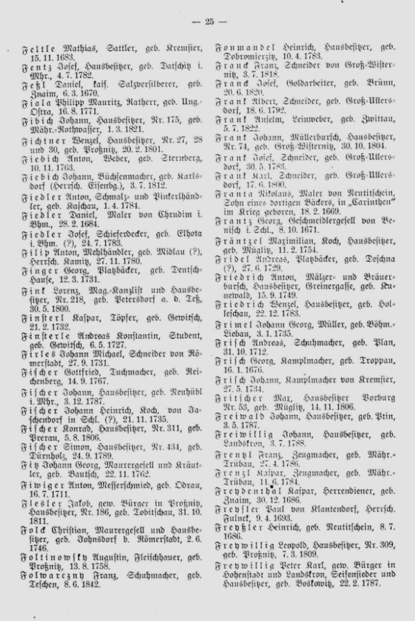 Olmützer Neubürger aus Böhmen, Mähren, Schlesien und der Slowakei 1688-1848 - 2