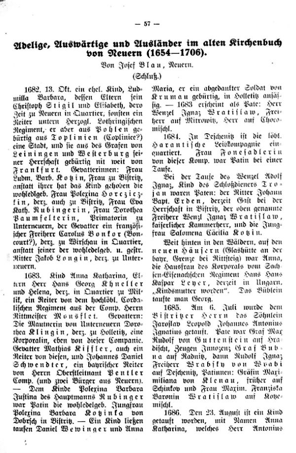 Adelige, Auswärtige und Ausländer im alten Kirchenbuch von Neuern (1654-1706) - 1