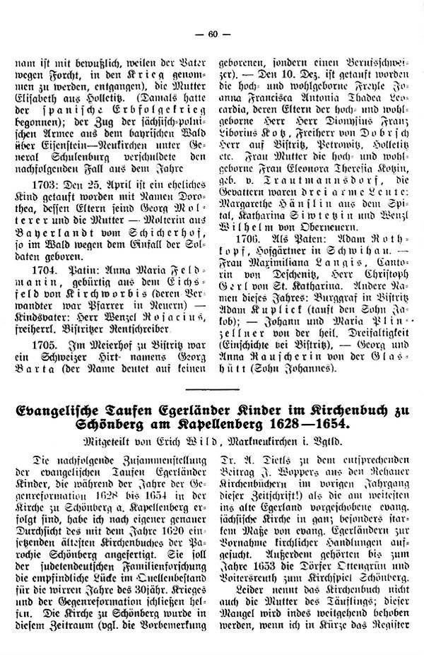 Evangelische Taufen Egerländischer Kinder im Kirchbuch zu Schönberg am Kapellenberg 1628-1654 - 1