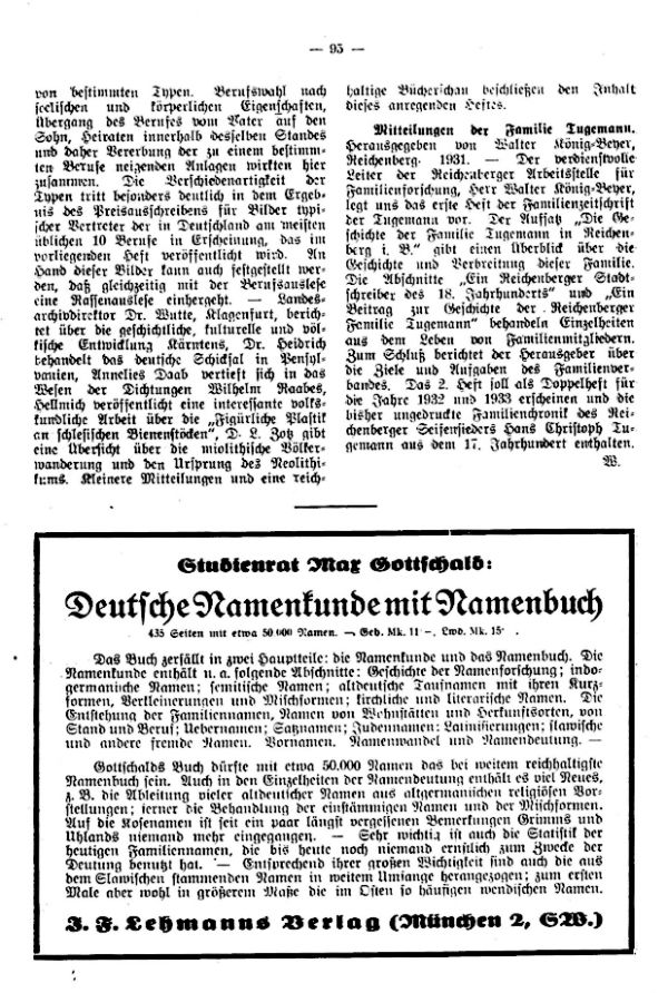 Mitteilungen der Familie Tugemann