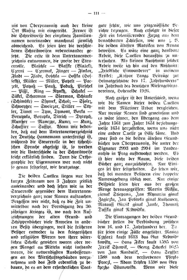 Die Familiennamen der Ortschaften des Kirchensprengels Oberprausnitz in Laufe der Jahrhunderte - 2