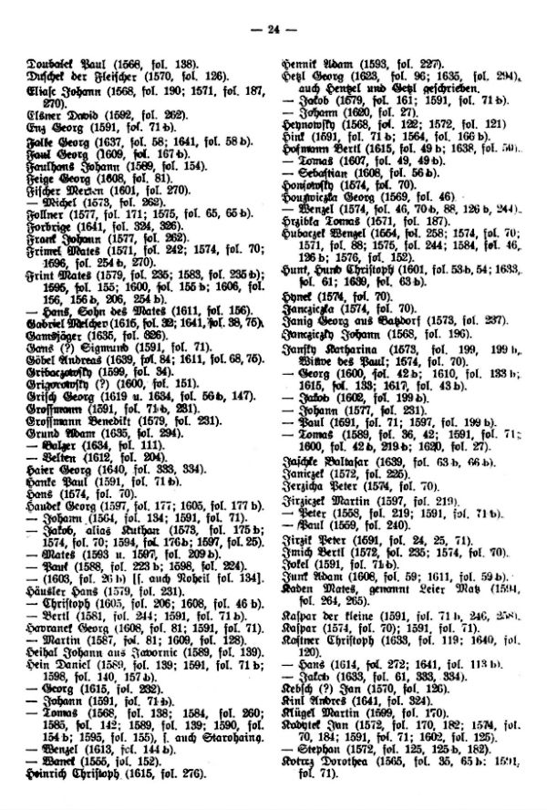 Die Namen der Besitzer aus den Burgrechtsbüchern der Stadt Rokitnitz, begonnen 1572 - 2