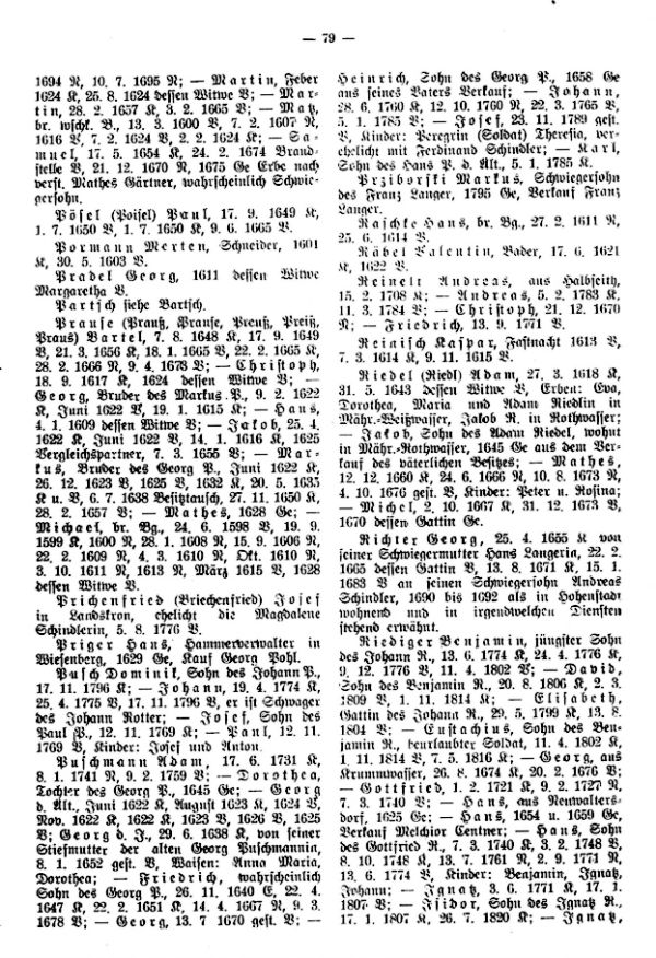 Verzeichnis der im 17. und 18. Jh. in Grumberg (Mähren) ansässig gewesenen Familien - 3