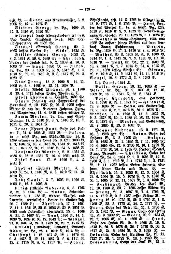 Verzeichnis der im 17. und 18. Jh. in Grumberg (Mähren) ansässig gewesenen Familien - 3