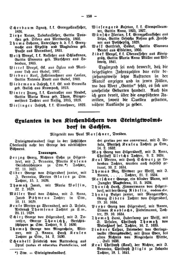 Exulanten in den Kirchenbüchern von Steinigwolmsdorf in Sachsen - 1