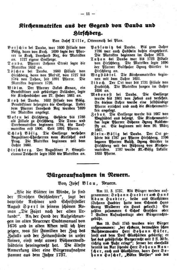 Kirchenmatriken der Gegend von Dauba und Hirschberg - Bürgeraufnahmen in Neuern - 1