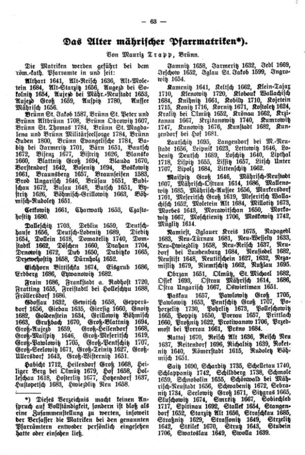 Das Alter Mährischer Pfarrmatriken