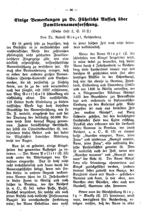 Einige Bemerkungen zu Dr. Führlichs Auflaß über Familiennamenforschung