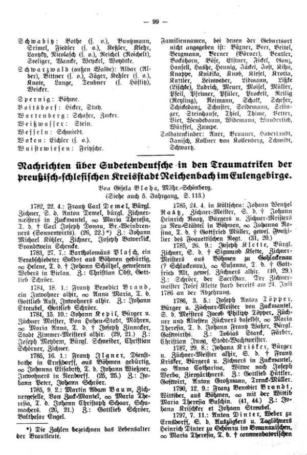 Nachrichten über Sudetendeutsche in den Traumatriken der preuß.-schlesischen Kreisstadt Reichenbach im Eulengebirge - 1