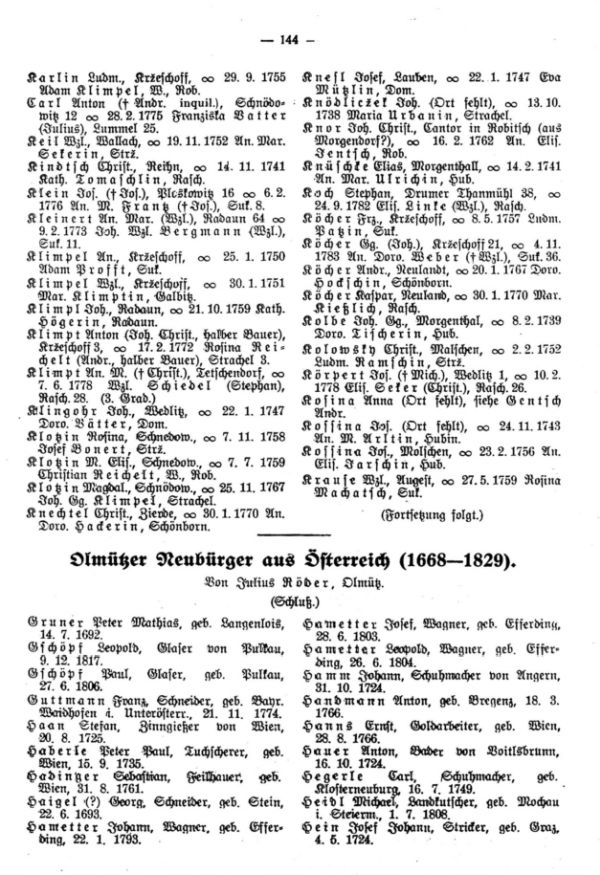 Olmützer Neubürger aus Östereich (1668-1829) - 1
