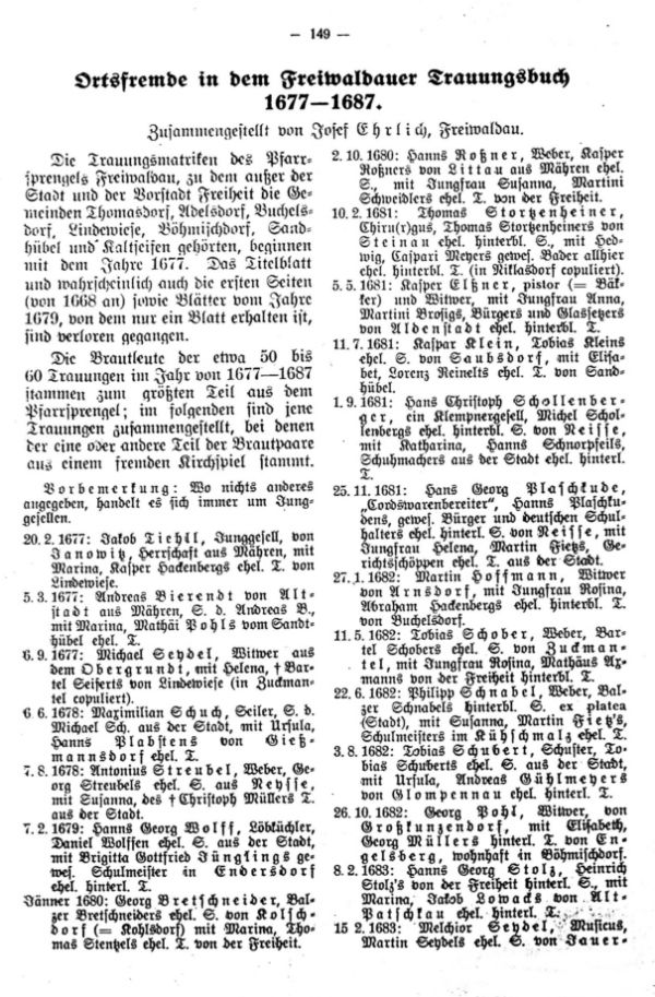 Ortsfremde in dem Freiwaldauer Trauungsbuche 1677-1687 - 1