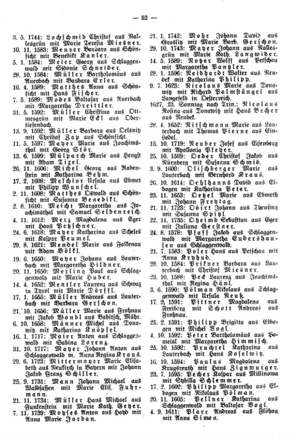 Fremde Brautleute aus der Traumatrik der Pfarre Schönfeld, Bez. Elbogen, Westböhmen (1577-1749) - 2