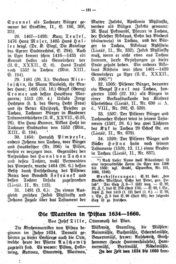Die Matriken in Pistau 1634-1660
