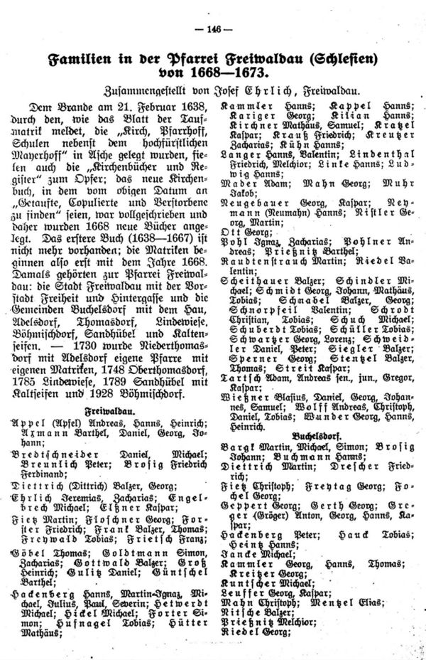 Die Familien in der Pfarre Freiwaldau (Schlesien) von 1668-1673 - 1