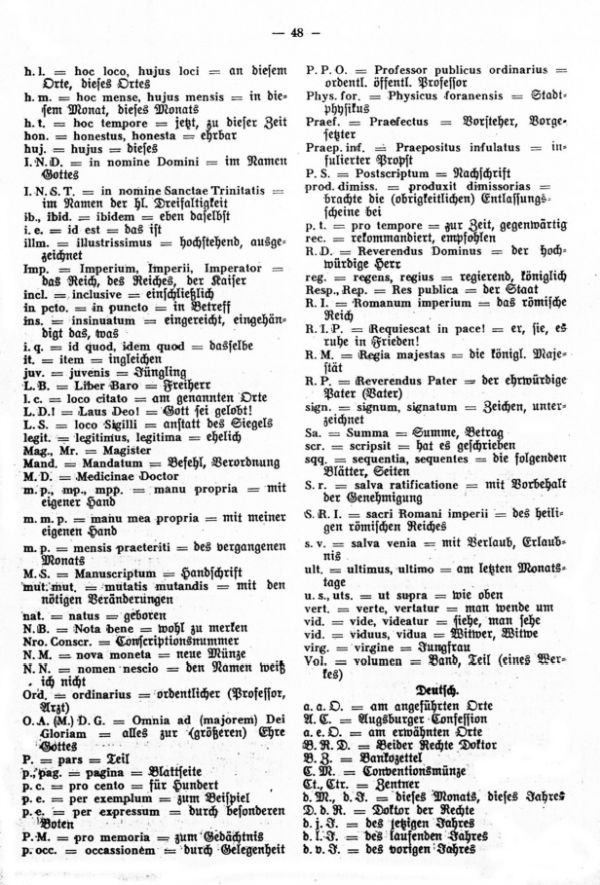 Lateinische und deutsche Abkürzungen (Abbreviaturen) in Handschriften familiengeschichtlichen Inhalts aus der Zeit von 1700 bis 1850 - 3