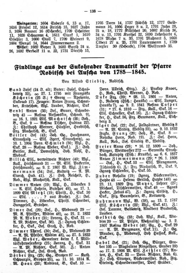 Findlinge in der Sukohrader Traumatrik der Pfarre Robitsch bei Auscha von 1785-1845 - 1