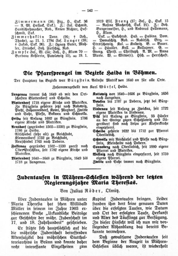 Die Pfarrsprengel im Bezirke Haida in Böhmen - Judentaufen in Mähren-Schlesien während der letzten Regierungsjahre Maria Theresias - 1