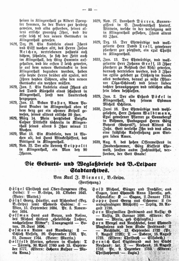 Die Geburts- und Weglaßbriefe des Böhm.-Leipaer Stadtarchives (Fortsetzung) - 1
