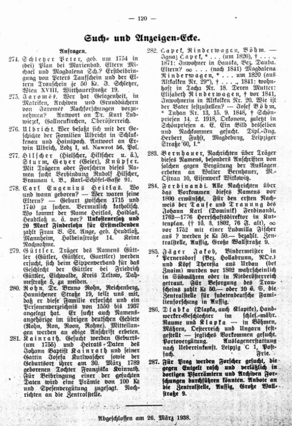 Such- und Anzeigenecke