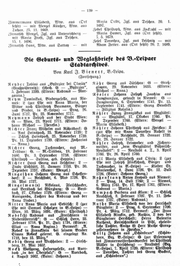 Die Geburts- und Weglaßbriefe des Böhm.-Leipaer Stadtarchives (Fortsetzung) - 1