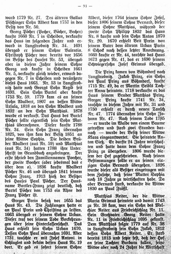 Charakteristische Namen von Langstrobnitz (1650-1850) - 7