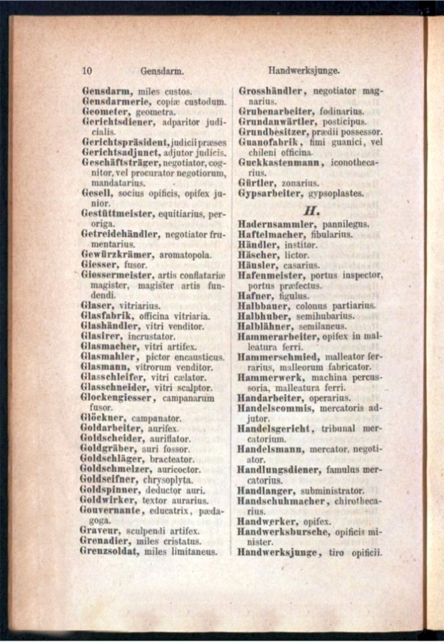 Teil 1 Deutsch - Latein / von 'Gendarm' bis 'Handwerksjunge'