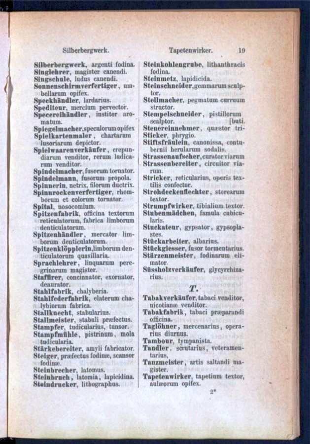 Teil 1 Deutsch - Latein / von 'Silberbergwerk' bis 'Tapetenwirker'