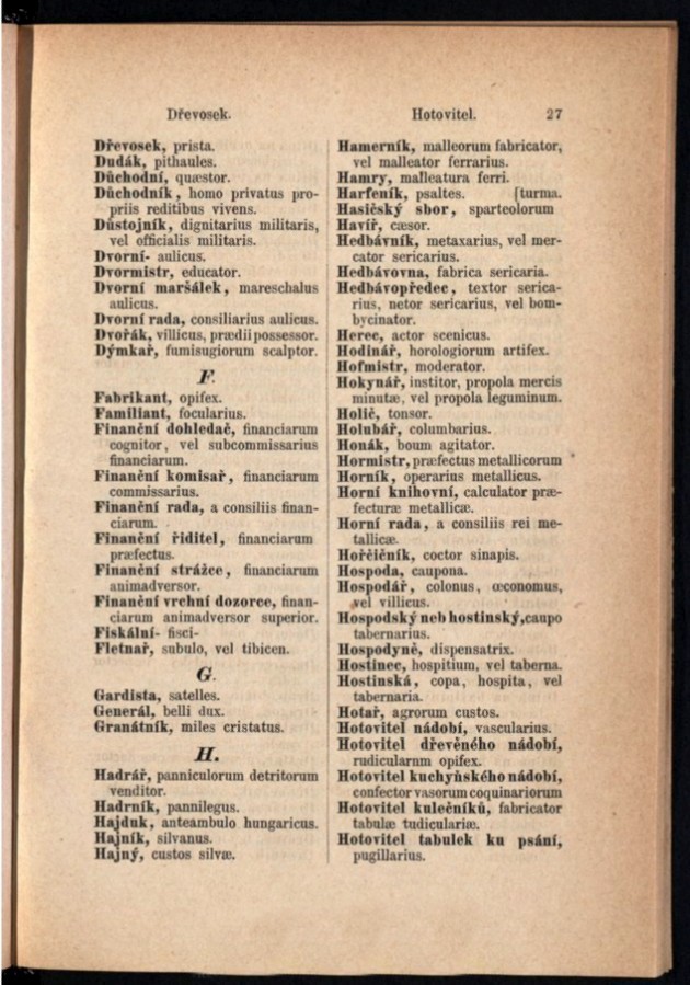 Teil 2  Böhmisch - Latein / von 'Dřevosek' bis 'Hotovitel'