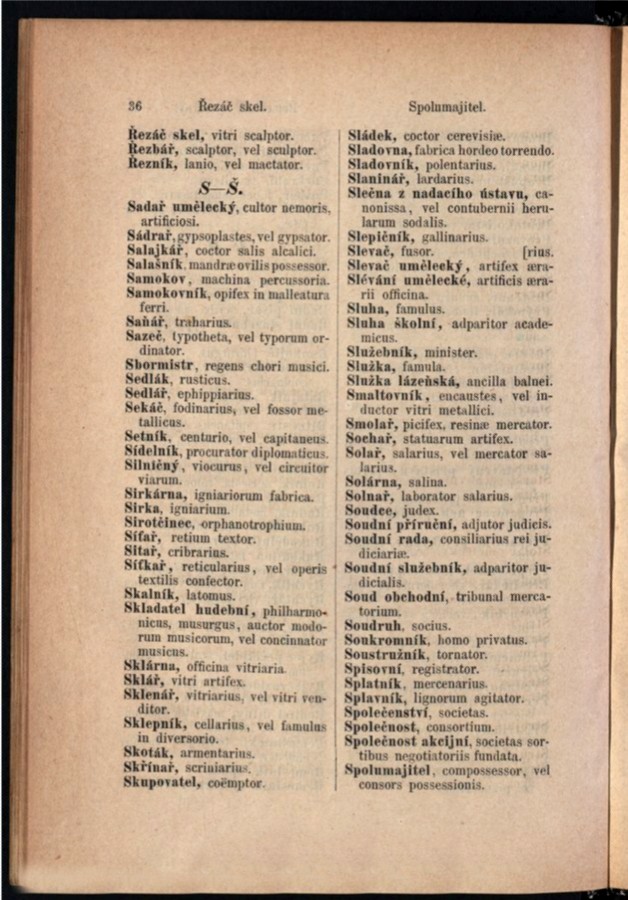 Teil 2  Böhmisch - Latein / von 'Řezáč skel ' bis 'Spolumajitel'