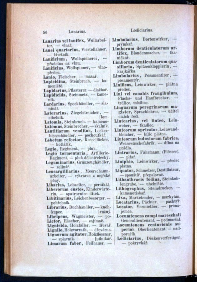 Teil 3  Latein - Deutsch - Böhmisch / von 'Lanarius' bis 'Lodiciarius'