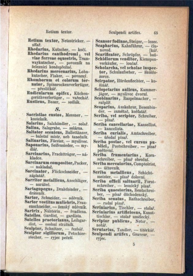 Teil 3  Latein - Deutsch - Böhmisch / von 'Retium textor' bis 'Sculpendi artifex'